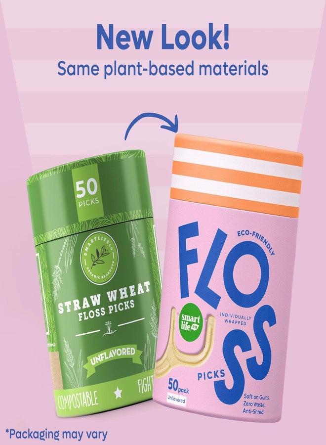 SMARTLIFECO Individually Wrapped Dental Floss Picks (50ct) - Eco-Friendly Flosser Handle Made with Straw Wheat Blend | Great for Travel | PFA Free | Toothpick Stick Soft On Gums & Teeth | Vegan | Unflavored - Image 2